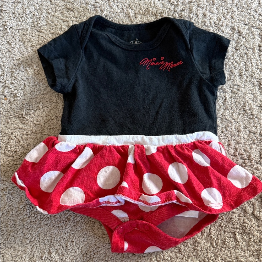 Disney Minnie Mouse Black and Red Polka Dot Onesie
